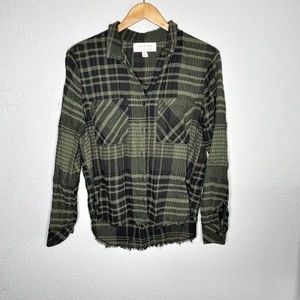 Cloth & Stone Plaid Button-Down Olive Green/Black